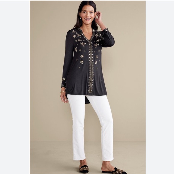 Soft Surroundings Fiesta Tunic Black Floral Embroidered Size 1X - Picture 3 of 10